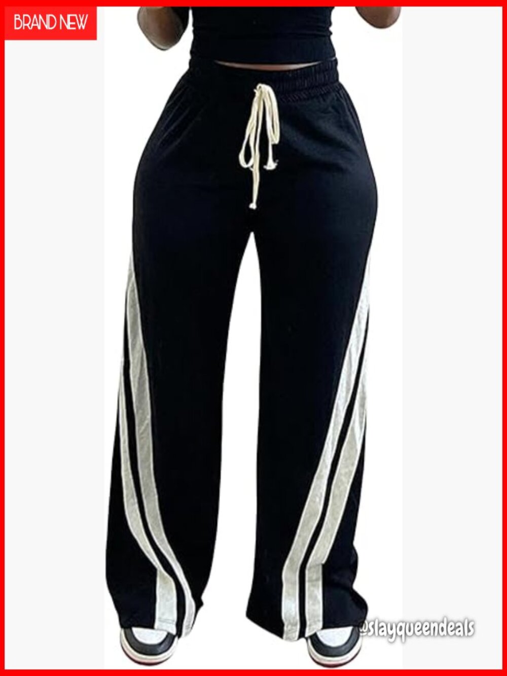 High Waist Wide Leg Sweatpants Straight Leg Elastic Drawstring Pants